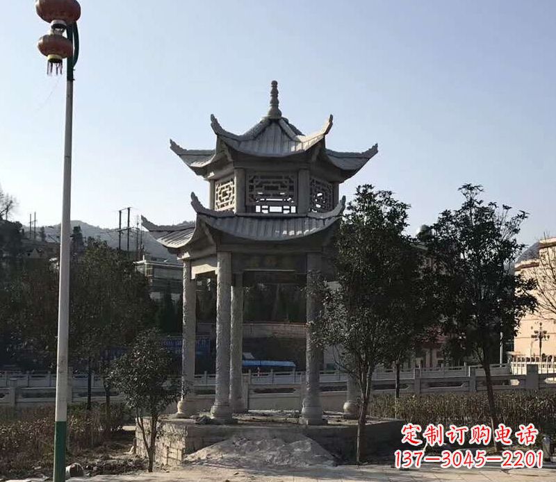 信阳园林仿古双层石凉亭景观石雕 (4)
