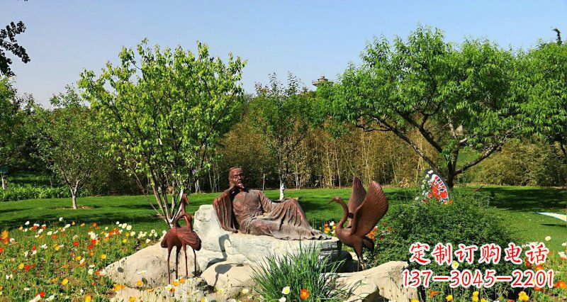信阳园林古代人物仙鹤景观铜雕