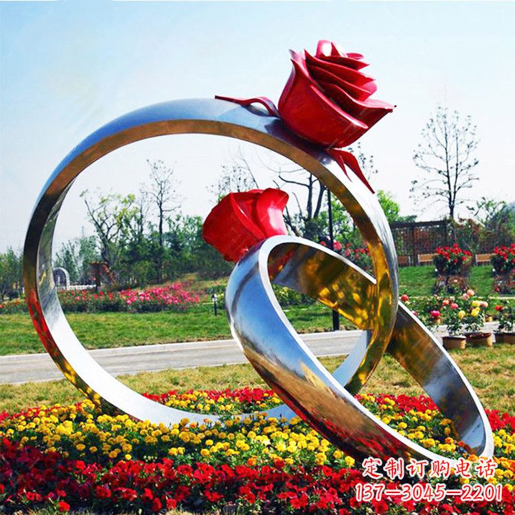 信阳园林花丛不锈钢玫瑰花戒指雕塑