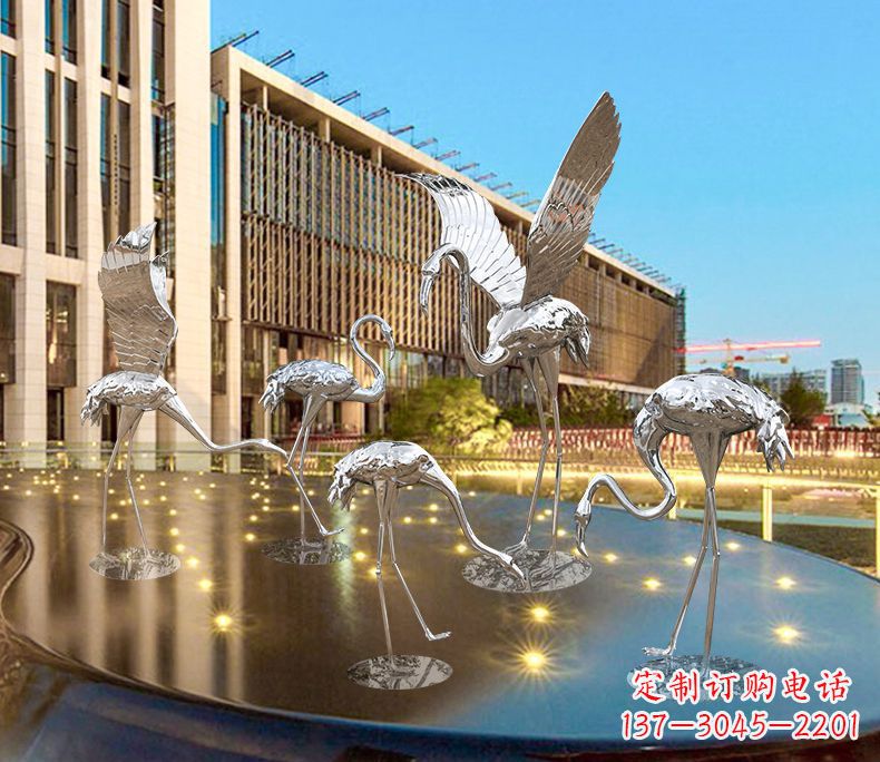 信阳园林火烈鸟不锈钢雕塑