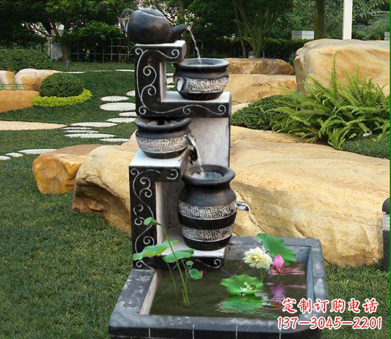 信阳园林景观茶壶流水池石雕