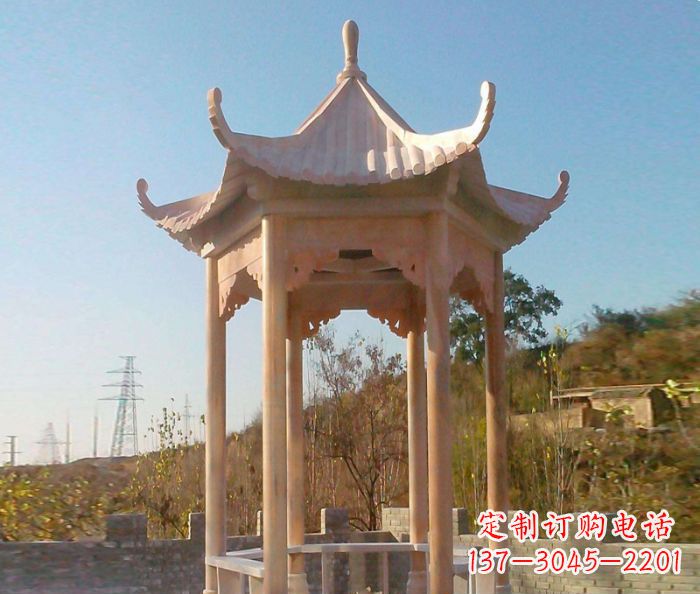 信阳园林景观晚霞红单层石雕凉亭