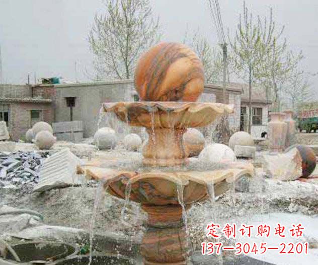信阳园林景观晚霞红风水球喷泉石雕