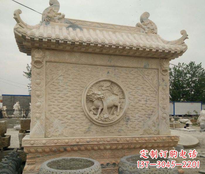 信阳园林景观晚霞红石雕影壁