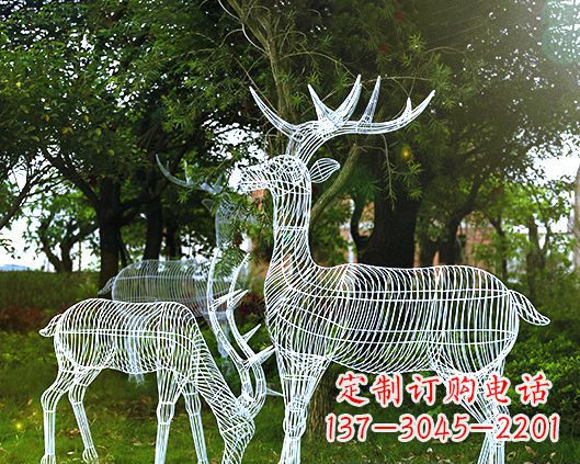 信阳园林镂空梅花鹿不锈钢景观雕塑