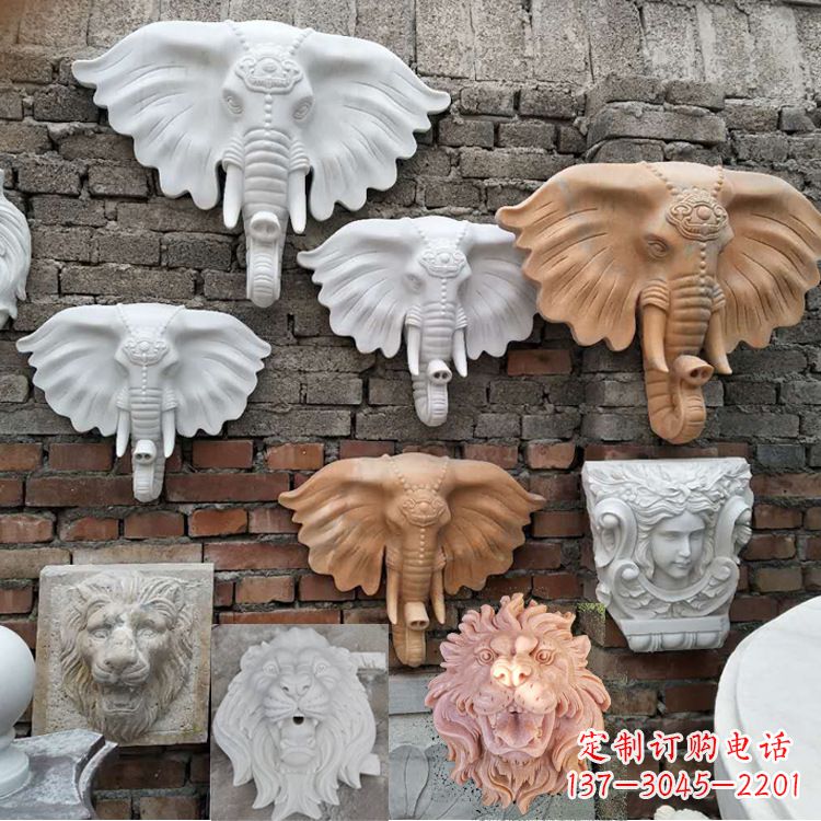 信阳园林喷水壁挂大象头部雕塑
