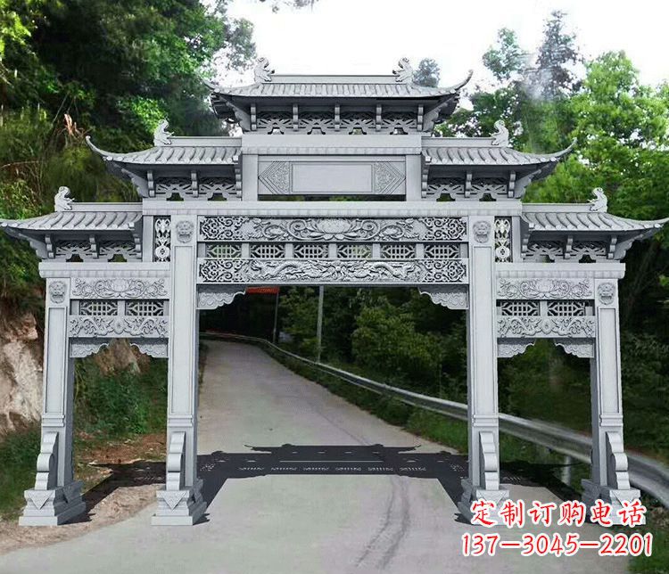 信阳园林三门石牌坊景观石雕