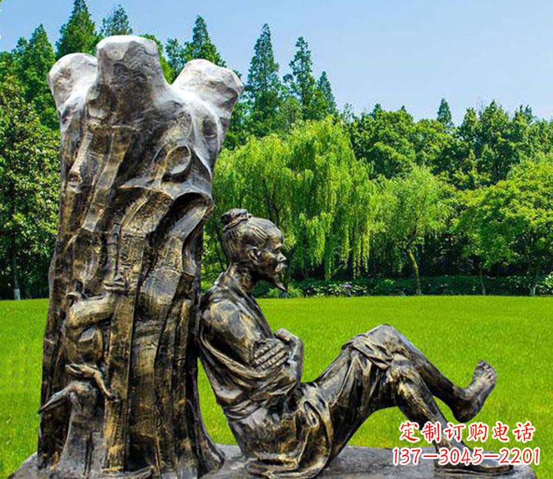 信阳园林守株待兔典故人物铜雕