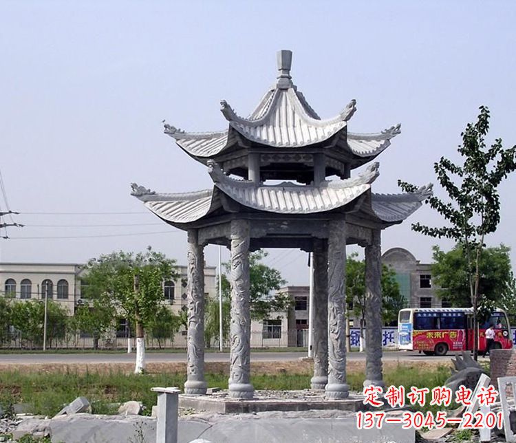 信阳园林双层仿古凉亭石雕