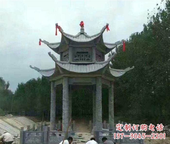 信阳园林双层凉亭石雕 (3)