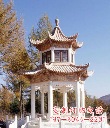 信阳园林双层石凉亭景观石雕 (2)