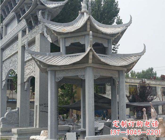 信阳园林双层石雕凉亭