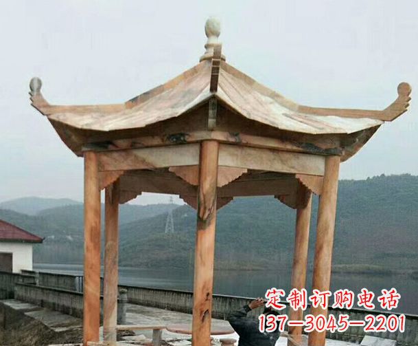 信阳园林晚霞红单层石凉亭景观石雕