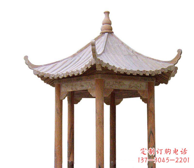 信阳园林晚霞红六角石凉亭景观石雕 (2)