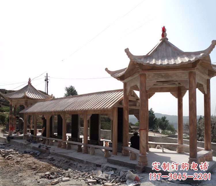 信阳园林晚霞红长廊凉亭景观石雕