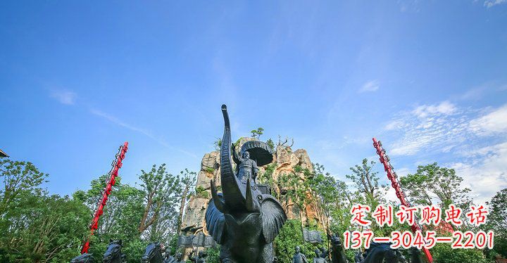 信阳园林站在大象上出征的将军人物小品铜雕
