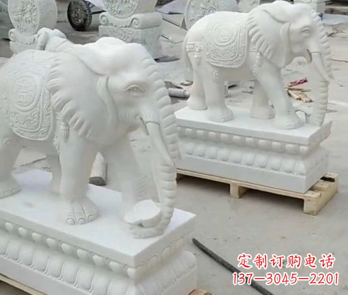 信阳招财动物汉白玉大象石雕 (2)