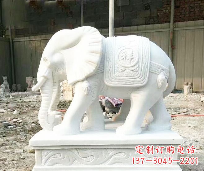 信阳招财动物汉白玉大象石雕 (3)