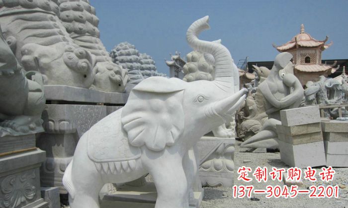 信阳招财动物汉白玉长鼻小象石雕