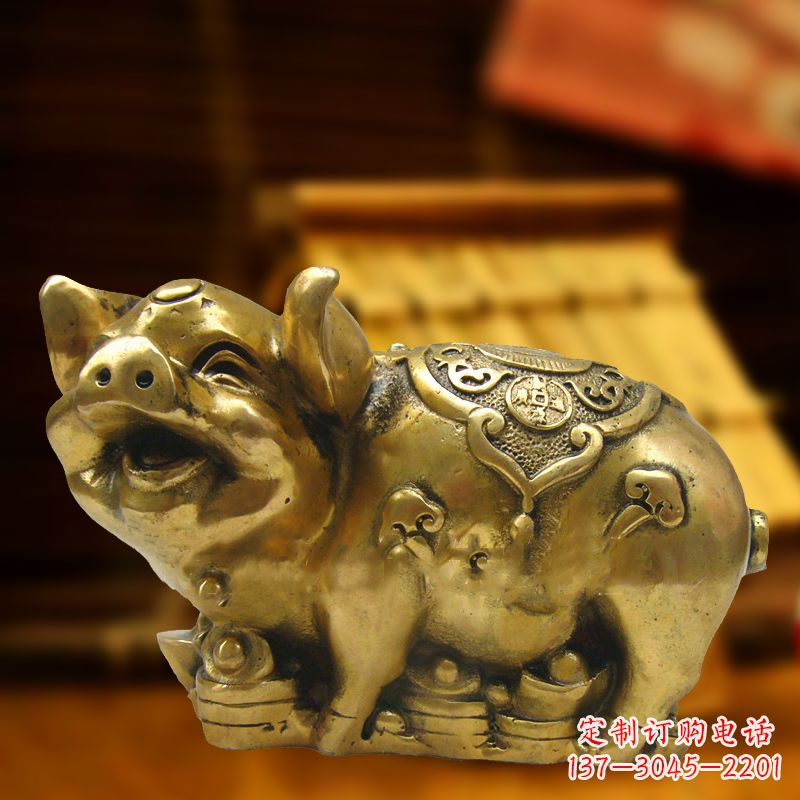 信阳招财金猪铜雕-风水生肖动物雕塑企业商场美陈摆件