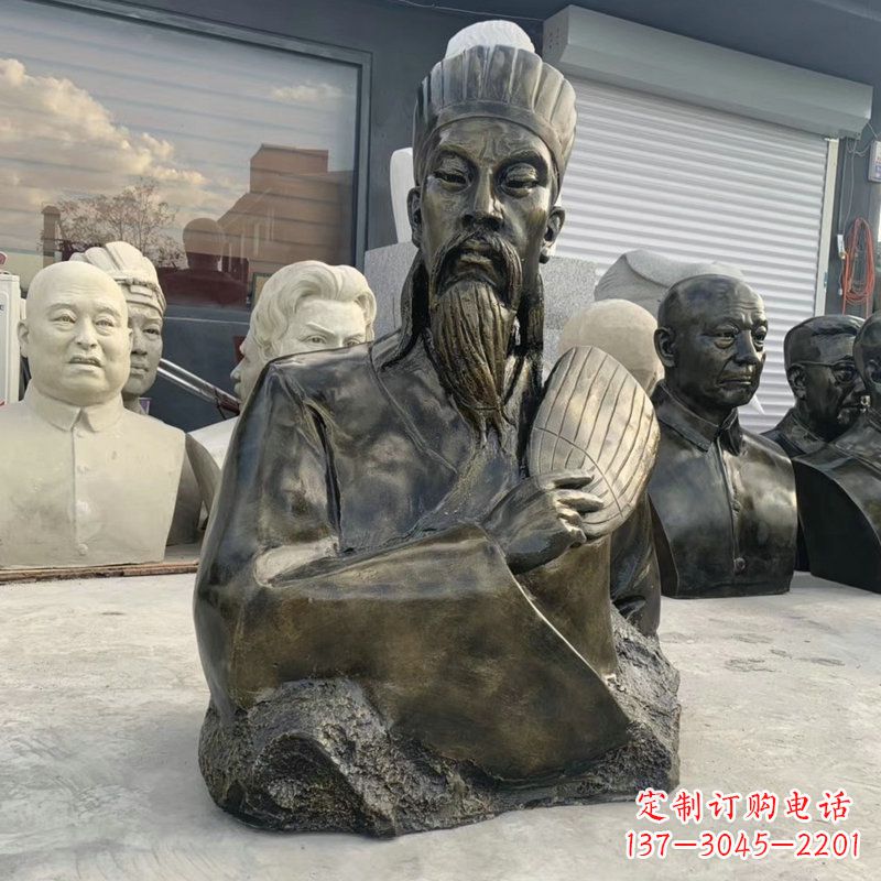 信阳诸葛亮半身像-玻璃钢仿铜三国人物古代著名军事家雕像