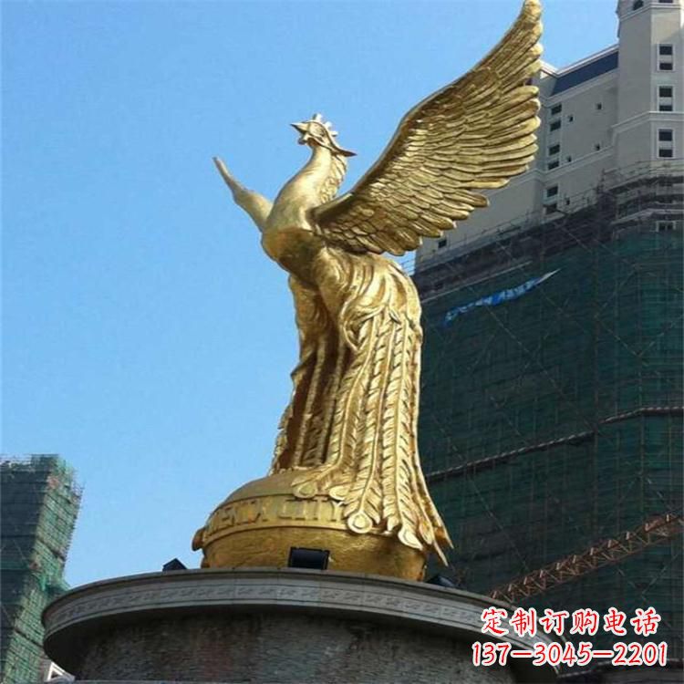 信阳铸铜鎏金凤凰景观雕塑-城市园林