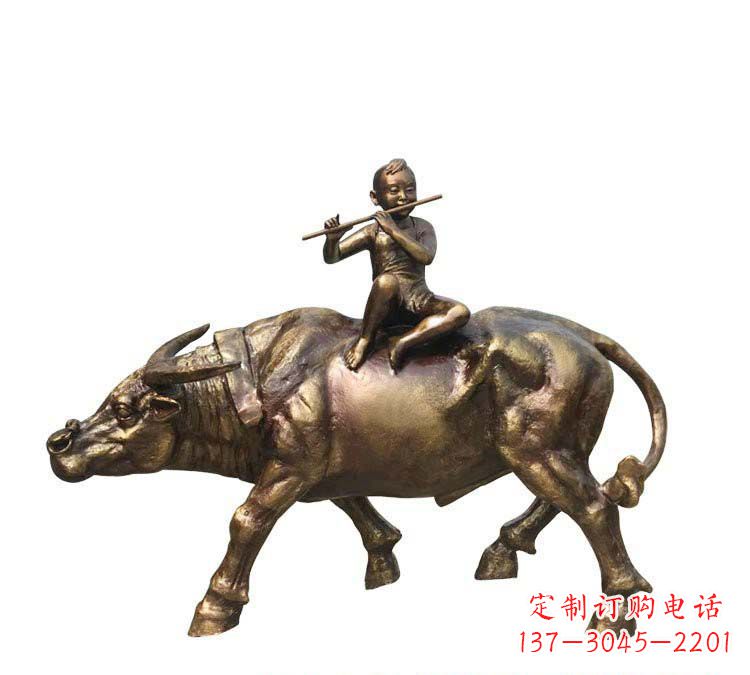 信阳铸铜牧童牛雕塑