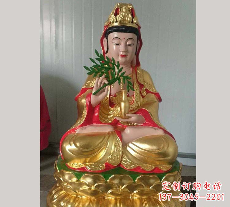 信阳铸铜贴金杨柳观音雕塑